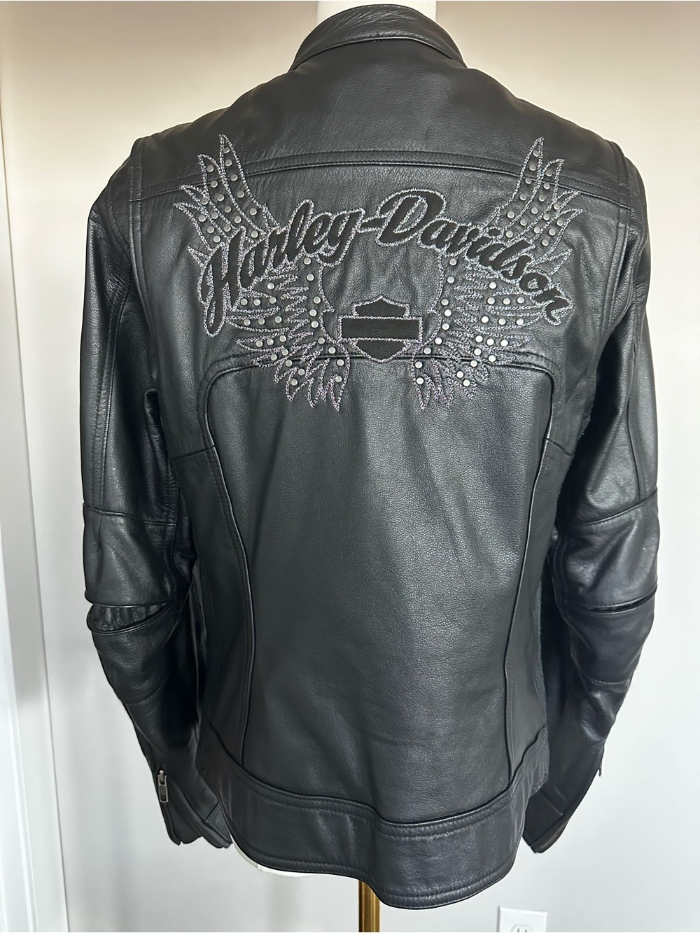 Harley-Davidson Black Leather Jacket with Embroidered Wing Back